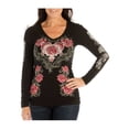 thumbnail image 1 of Liberty Wear Women's Rose & Heart Embellished V-Neck Long Sleeve Shirt (L), 1 of 3