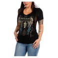 thumbnail image 1 of Liberty Wear Women's Sabrina Rhinestone Embellished V-Neck Short Sleeve Tee (L), 1 of 2