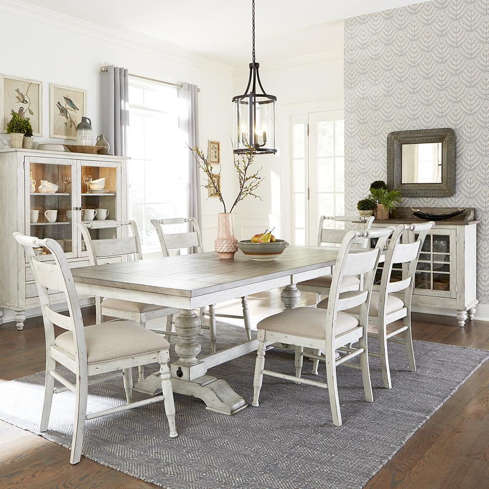 Whitney Antique Linen and Gray 7-Piece Trestle Dining Set