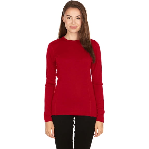 100% Merino Wool - Women's Midweight Base Layer - Long Sleeve Crew - True Red - Large