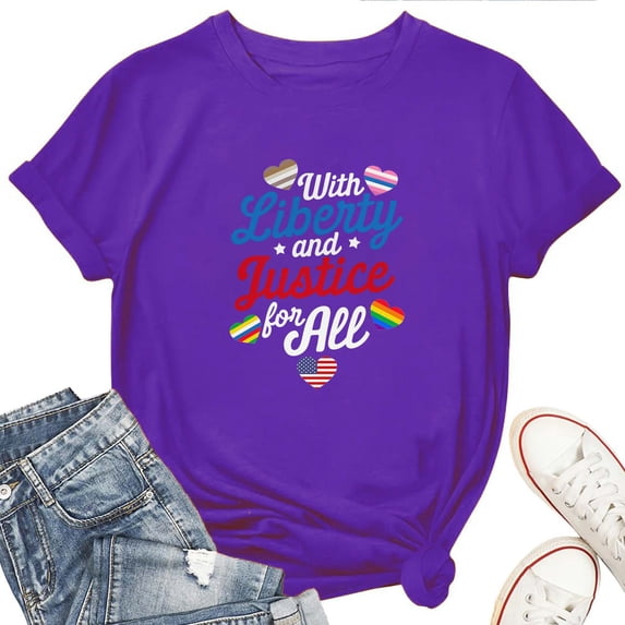 Liberty and Justice For All T-Shirt for Women – USA Patriotic Graphic Tee, American Pride Top