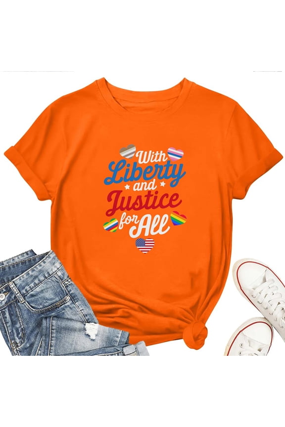 Liberty and Justice For All T-Shirt for Women – USA Patriotic Graphic Tee, American Pride Top