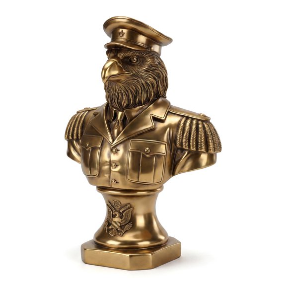 LibertyFounders Eagle General Bust Statue, Vintage Gold Patriotic Bald Eagle Military Figurine, Resin Sculpture for Office & Home, 4th of July Decor