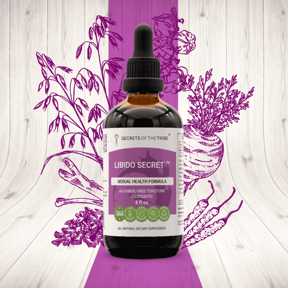 Secrets Of The Tribe Libido Secret Blend Tincture Dietary Supplement, Natural Extract, Made from Ashwagandha, Maca, Oatstraw, Catuaba, Guarana, Barrenwort - Horny Goat Weed, Muira Puama 4 oz