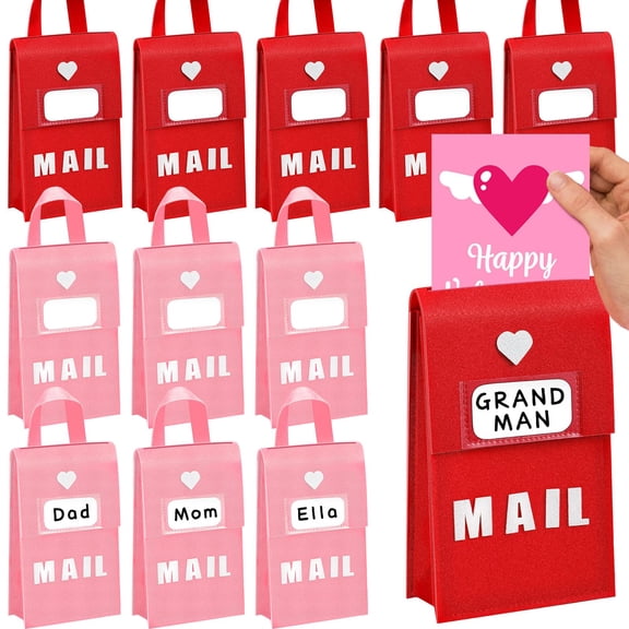 Libima 12 Pcs Valentine Felt Mailbox for Kids Classroom Exchange Gifts Holiday Card Box with 12 Cards 6 x 10 x 3 Inch Hanging Mailbox for Valentine Party Favor Supplies Y102