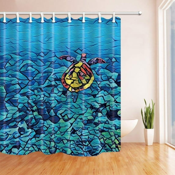 Libin 3D Digital Marine Animals Swimming Turtle in Coral Reef Stones at Sea Bottom Polyester Fabric Bath Curtain Bathroom Shower Curtain 66x72 inches