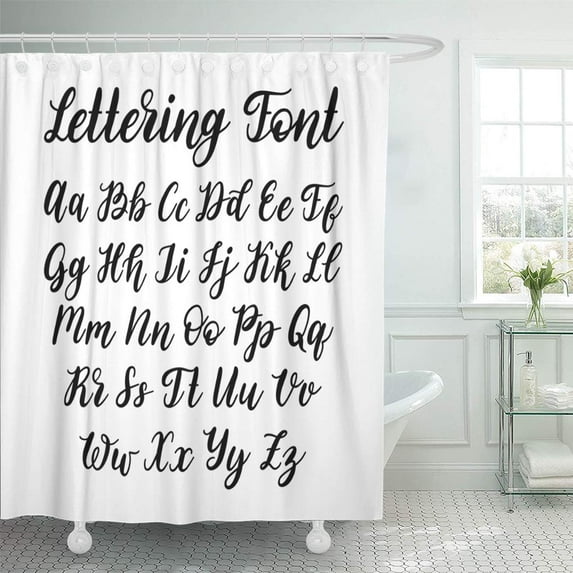 Libin ABC Black Script Hand Lettering Alphabet Letters on White Shower Curtain 66x72 inch