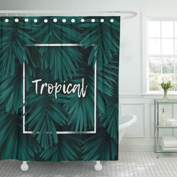 Libin Above Dark Green Minimalistic Exotic Royal Palm Leaves Abstract Beach Shower Curtain 60x72 inch