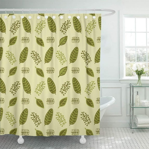 Libin Abstract Autumnal Leaves in Green Colors V Autumn Pattern Shower Curtain 60x72 inch
