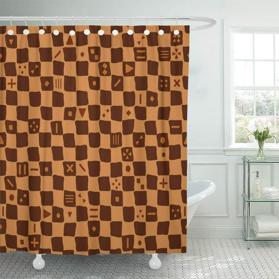 Libin Abstract Brown Ethnic Mudcloth Rough Checkered Seamless Pattern Vector Africa Shower Curtain 66x72 inch
