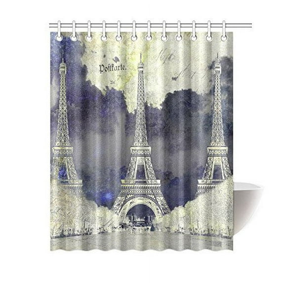 Libin Abstract Digital Art Shower Curtain, Eiffel Tower Paris Polyester Fabric Shower Curtain Bathroom Sets with Hooks 60x72 Inches