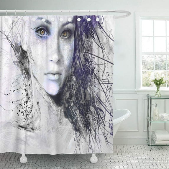 Libin Abstract Girl Face Eyes Hair Faces Shower Curtain 60x72 inch