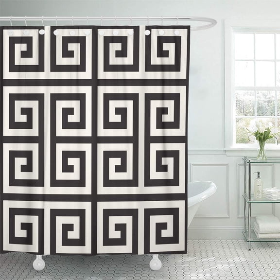 Libin Abstract Modern Greek Pattern Monochrome Swatch Meander Endless Ethnic Shower Curtain 60x72 inch