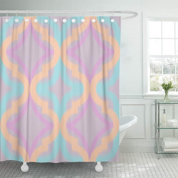 Libin Abstract Ogee Ikat Ethnic Traditional Eastern Pattern in Pastel Shower Curtain 66x72 inch