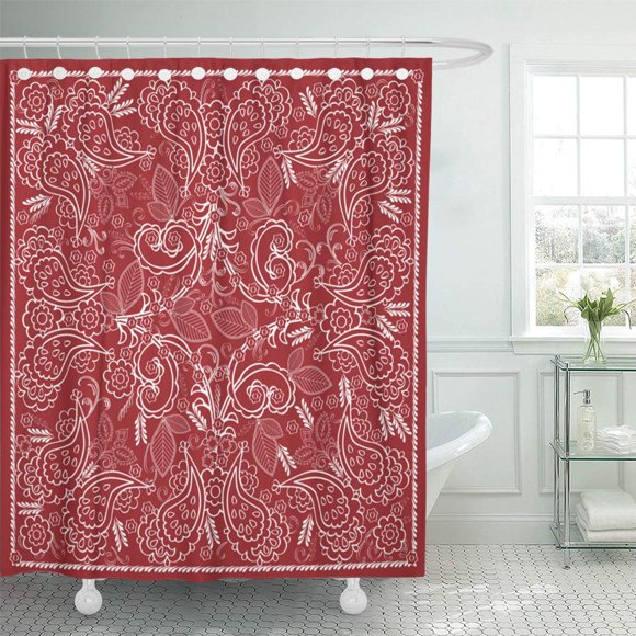 Libin Abstract Red and White Bandana Accessory Bandanna Rag Doodle Shower Curtain 66x72 inch