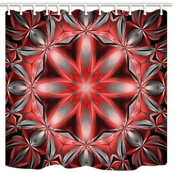 Libin Abstract Ruby Flower Snowflake Symmetry Geometric Pattern Polyester Fabric Bathroom Shower Curtain 66x72 inches