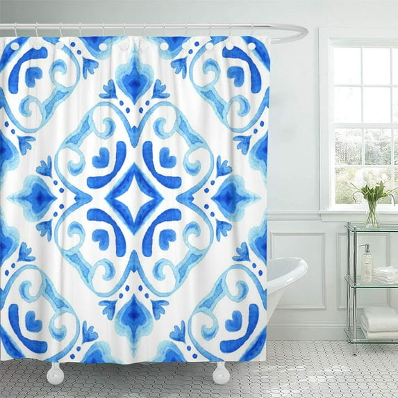 Libin Abstract Seamless Ornamental Watercolor Paint Tile Pattern for Fabric Ceramic Shower Curtain 60x72 inch