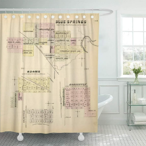 Libin Adams Blue Springs Nebraska Lithographed Map Hand Colored Shows Shower Curtain 66x72 inch