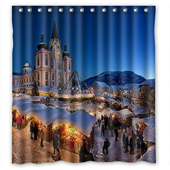 Libin Advent Christmas snow scenerys Shower Curtain Polyester Fabric Bathroom Decorative Curtain Size 66x72 Inches