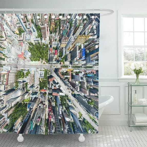 Libin Aerial City View Crossroads Roads Houses Buildings Parks Shower Curtain 60x72 inch
