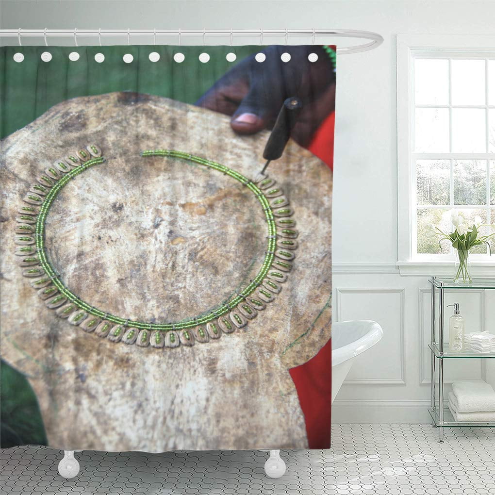 Libin Africa Maasai Woman Embroidering Cowhide in The Mara Kenya Shower
