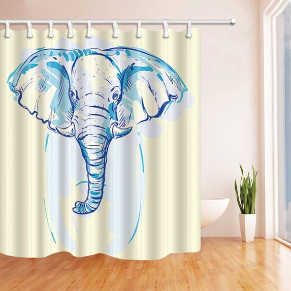 Libin African Animals Decor Hand Drawn Watercolor Elephant Polyester Fabric Bathroom Shower Curtain 66x72 inches