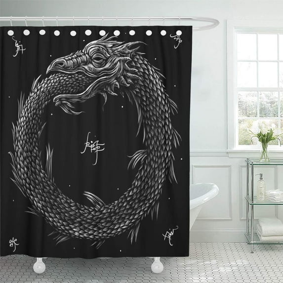 Libin Ages Snake Uroboros Alchemy Artwork Black Book Cells Conveyor Shower Curtain 60x72 inch
