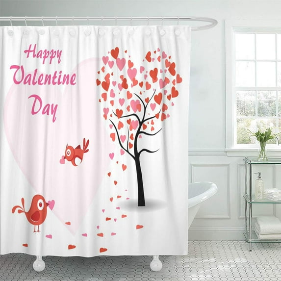 Libin Amour Love Red Hearts Circle Hanging Romantic Shape Abstract Shower Curtain 66x72 inch