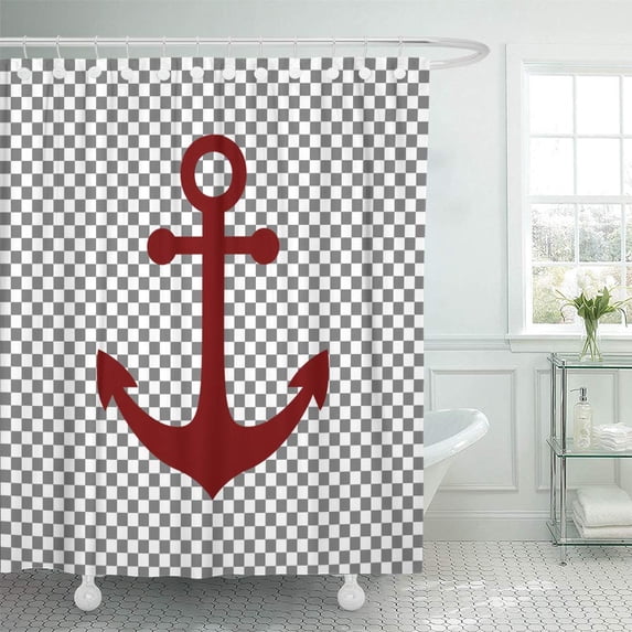 Libin Anchor Alarm Clock Sign Maroon on Antique Black White Shower Curtain 60x72 inch