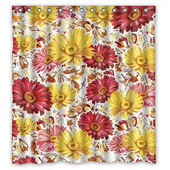 Libin And Red Daisy Lovely Flowers Shower Curtain Polyester Fabric Bathroom Decorative Curtain Size 66x72 Inches