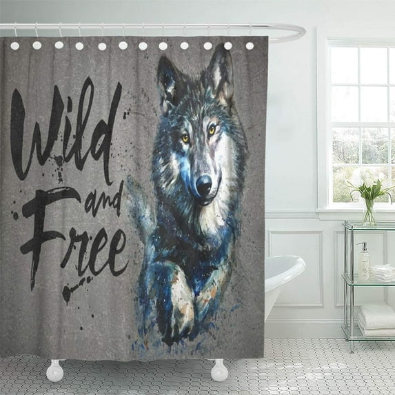 Libin Angry White Aggressive Wolf Watercolor Predator Wildlife Anger Shower Curtain 66x72 inch