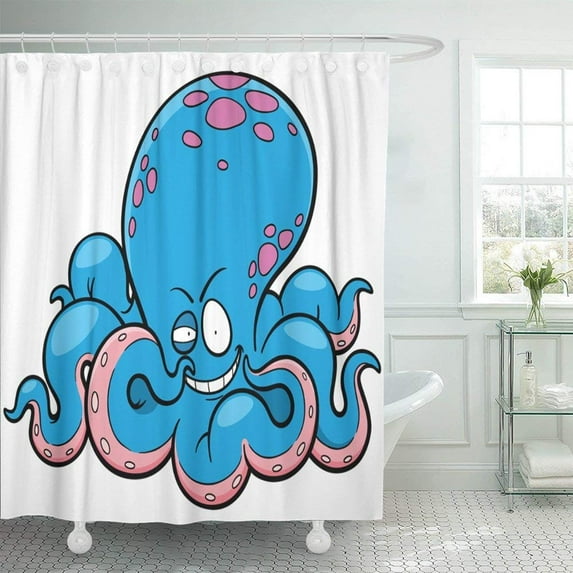 Libin Angry of Cartoon Octopus Face Fish Funny Animal Aquarium Aquatic Arms Shower Curtain 60x72 inch