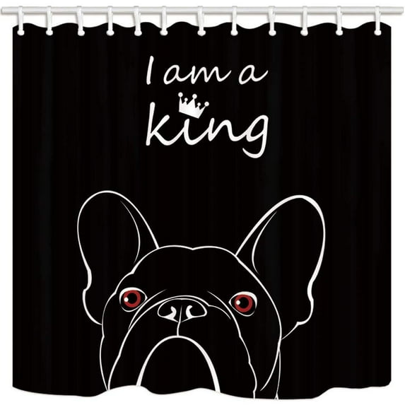 Libin Animals Loverfor Cute Puppy Bulldog Think I am A King in Black Polyester Fabric Bathroom Shower Curtain 66x72 inches