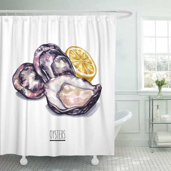 Libin Antioxidant Oysters White Raw Lemon Composition Watercolor for Cooking Shower Curtain 66x72 inch