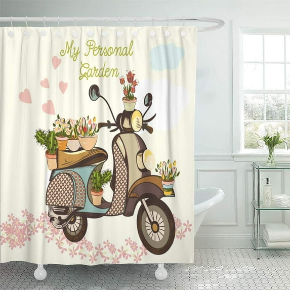 Libin Antique Cute Garden Bike Flowers and Hearts Retro Basket Bicycle Shower Curtain 60x72 inch
