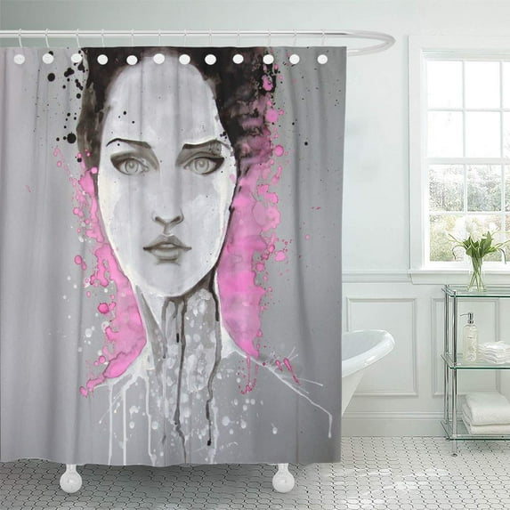 Libin Art Watercolor Portrait of Beautiful Girl Handmade Self Made Painting Shower Curtain 60x72 inch