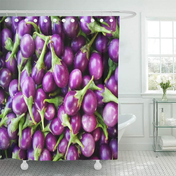 Libin Asian Colorful Round The Purple Eggplants Green Agriculture Aubergine Shower Curtain 60x72 inch