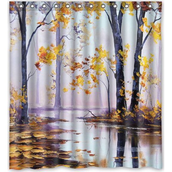 Libin Autumn River Trees Shower Curtain Polyester Fabric Bathroom Decorative Curtain Size 66x72 Inches
