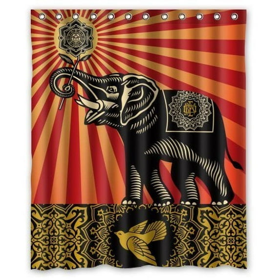 Libin Aztec Elephant Drawing Shower Curtain Polyester Fabric Bathroom Decorative Curtain Size 60x72 Inches
