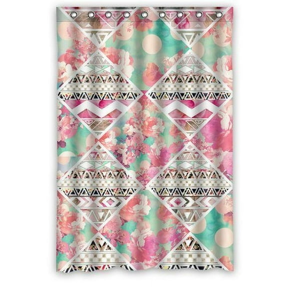 Libin Aztec Floral Diamond Shower Curtain Polyester Fabric Bathroom Decorative Curtain Size 48x72 Inches