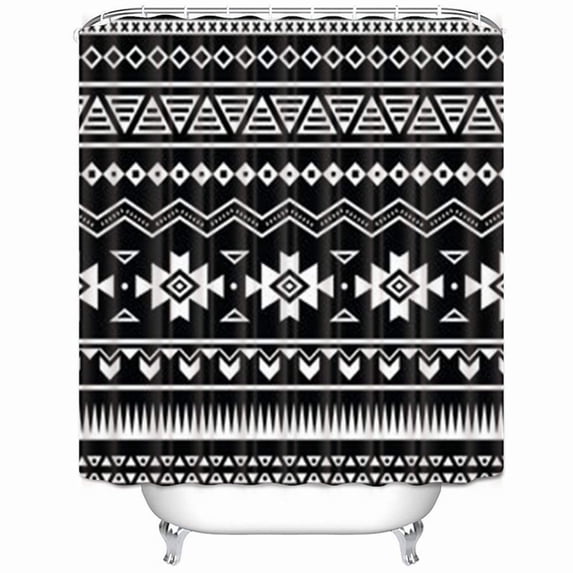 Libin Aztec Tribal Black White Textures Vintage Pattern Shower Curtain 66x72 Inches