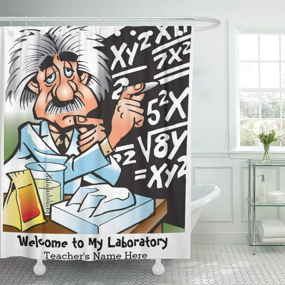 Libin Back Funny Mad Scientist School Fun Chemistry Math Science Shower Curtain 60x72 inch