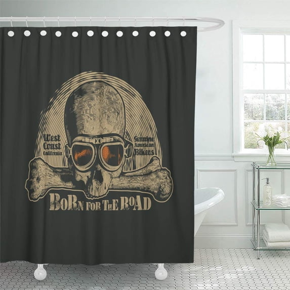 Libin Badge Vintage Motorcycle Skull in Motorcycles Goggles Biker Symbol Engraving Shower Curtain 60x72 inch