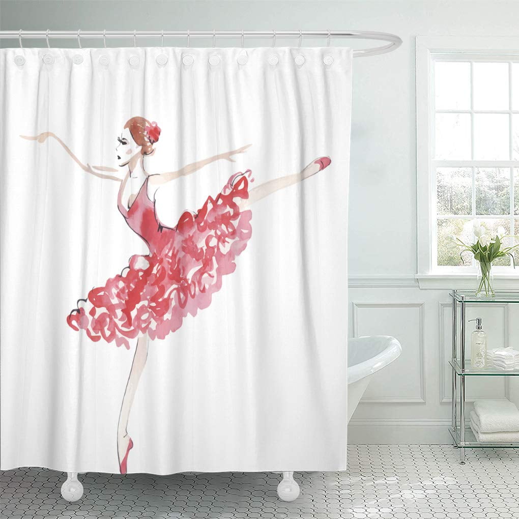 Libin Ballet Watercolor Ballerina in Red Vector Graceful Pointe Tutu Action Shower Curtain 60x72 ...