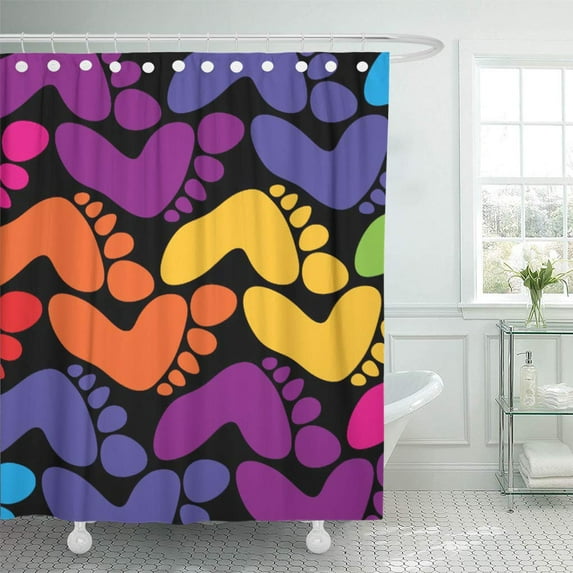 Libin Bare Barefoot Feet Pattern Hippie Neon Colored Footsteps Whimsical Shower Curtain 60x72 inch