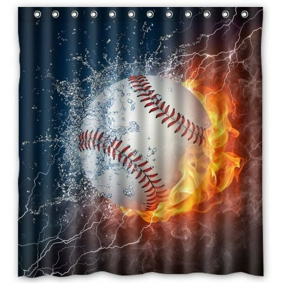 Libin Baseballs Shower Curtain Polyester Fabric Bathroom Decorative Curtain Size 66x72 Inches