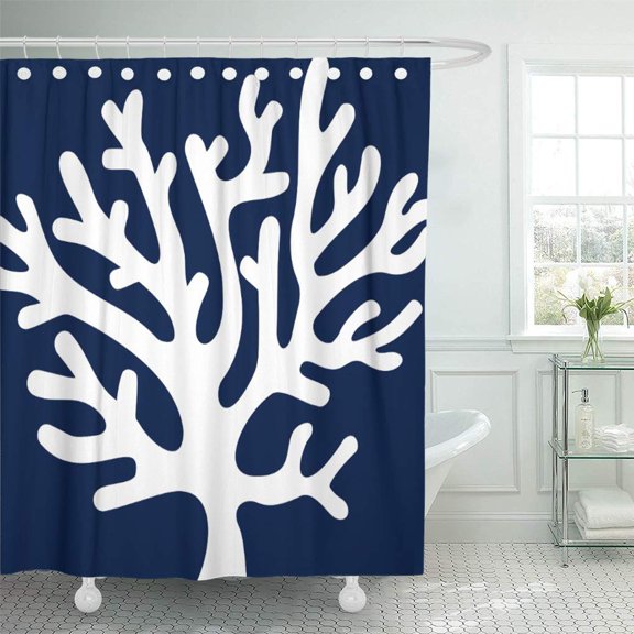 Libin Beach Nautical Coral Reef Sea Fan Blue Shower Curtain 60x72 inch