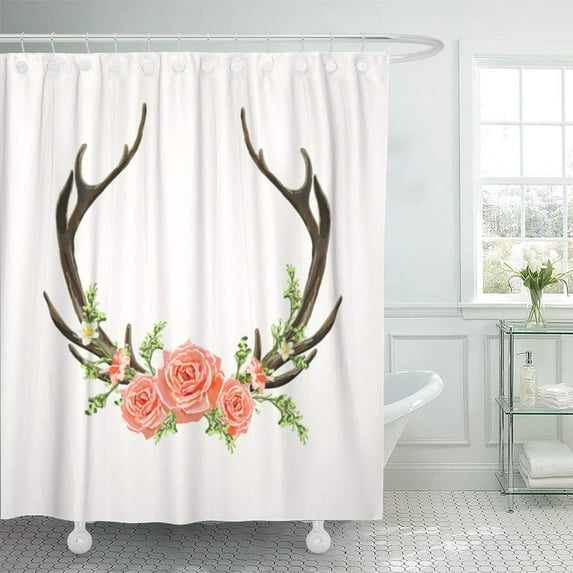 Libin Beautiful Vector Horns Flowers Boho Chic Style Design Elements Shower Curtain 66x72 inch