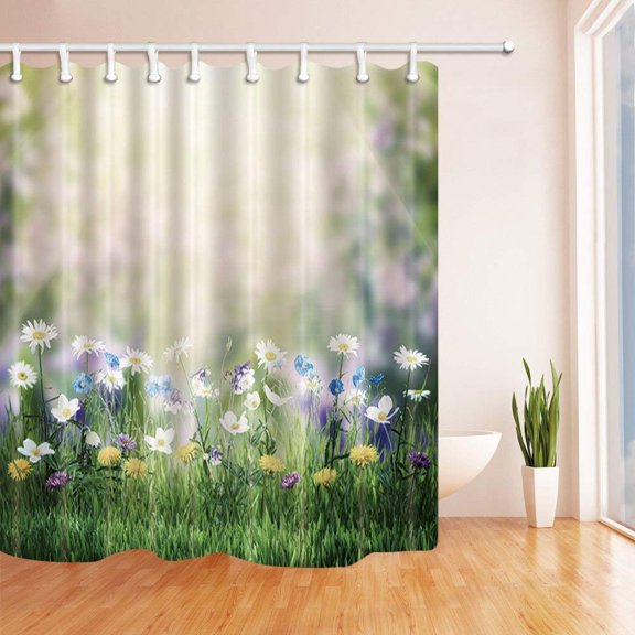 Libin Beautiful Vintage Spring Floral Meadow with Wild Flowers Polyester Fabric Bathroom Shower Curtain 66x72 inches