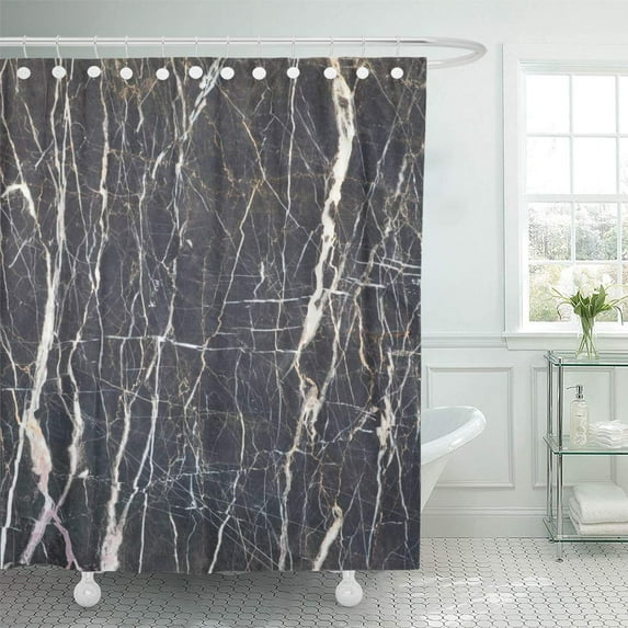 Libin Beige Black Dark Marble Gray Effect Gold Stone Travertine Shower Curtain 60x72 inch
